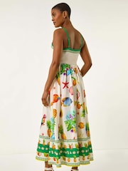 Roman White Fruit Print Strap Detail Midi Dress - Image 2 of 5