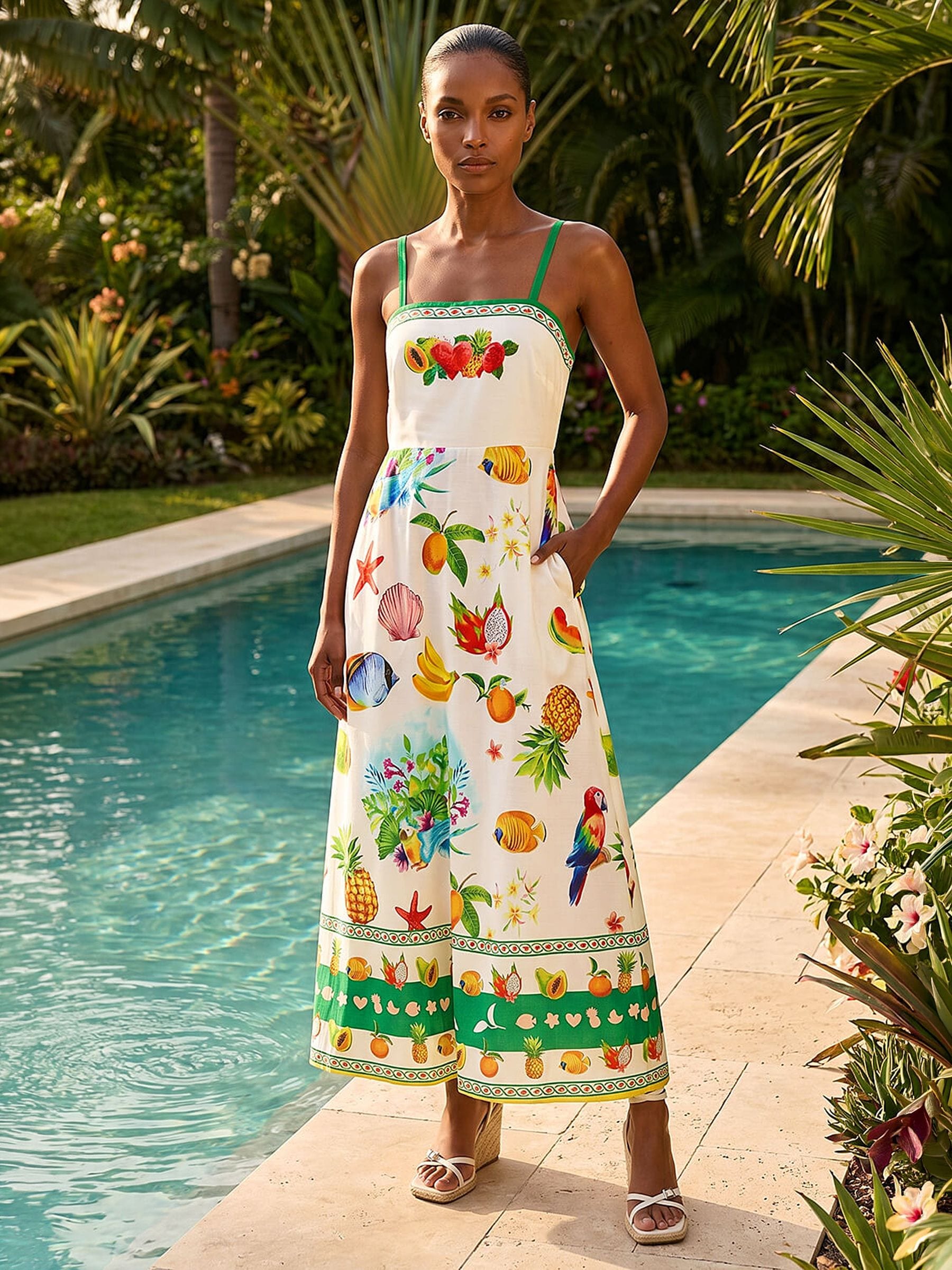 Buy Roman White Fruit Print Strap Detail Midi Dress from Next USA
