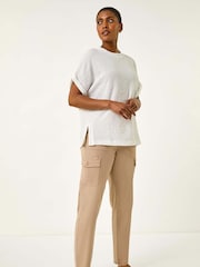 Roman White Textured Crepe Stretch Boxy T-Shirt - Image 1 of 5