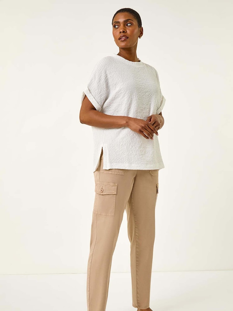 Roman White Textured Crepe Stretch Boxy T-Shirt - Image 1 of 5