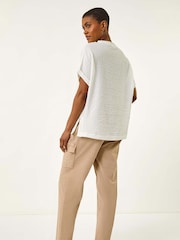 Roman White Textured Crepe Stretch Boxy T-Shirt - Image 2 of 5
