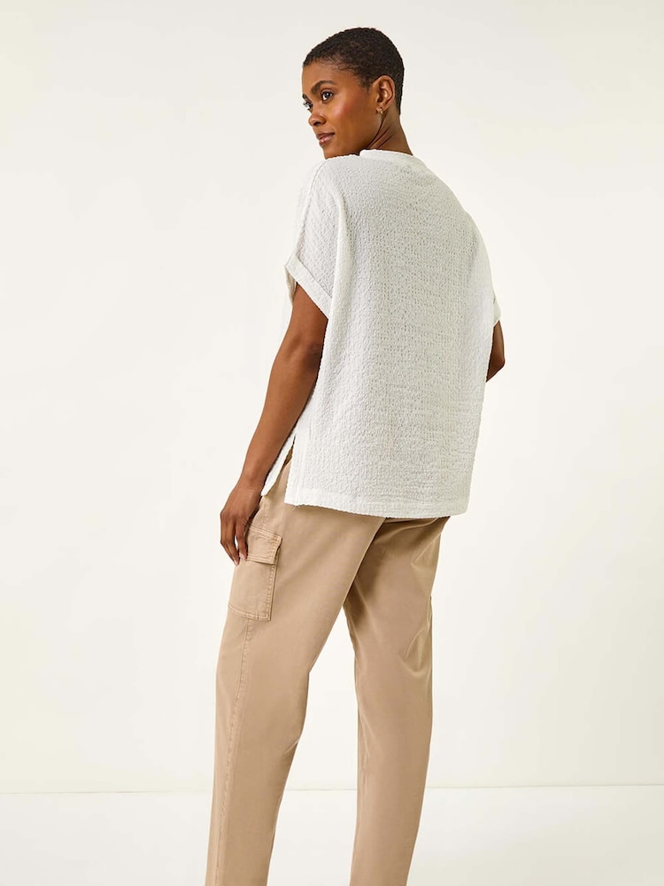 Roman White Textured Crepe Stretch Boxy T-Shirt - Image 2 of 5