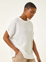 Roman White Textured Crepe Stretch Boxy T-Shirt - Image 3 of 5
