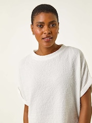 Roman White Textured Crepe Stretch Boxy T-Shirt - Image 4 of 5