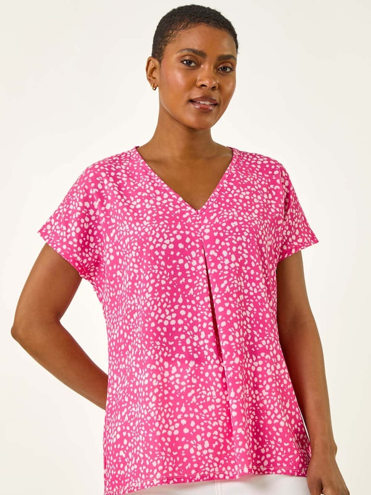 Roman Pink Spot Print V-Neck Pleat Front Blouse - Image 1 of 5