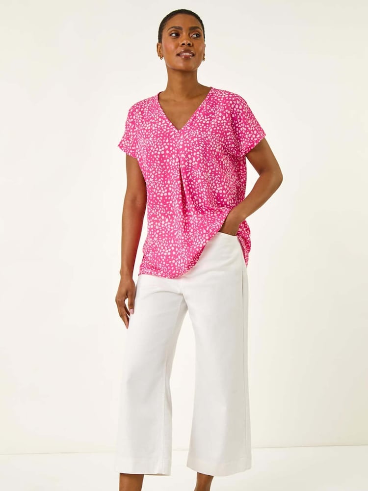 Roman Pink Spot Print V-Neck Pleat Front Blouse - Image 2 of 5