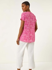 Roman Pink Spot Print V-Neck Pleat Front Blouse - Image 3 of 5