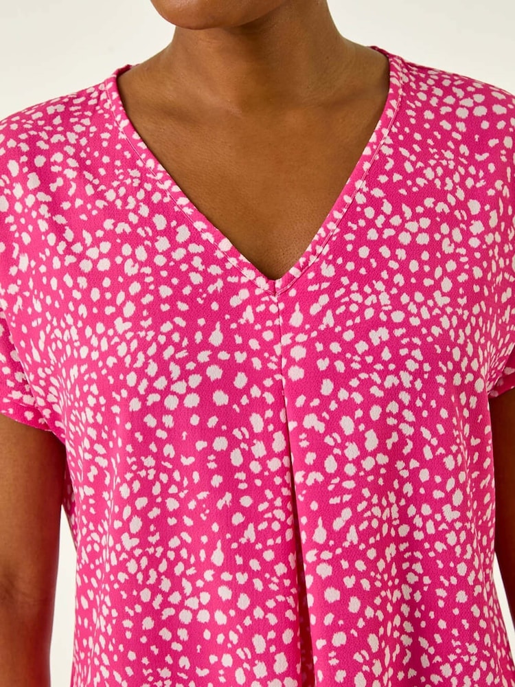 Roman Pink Spot Print V-Neck Pleat Front Blouse - Image 5 of 5