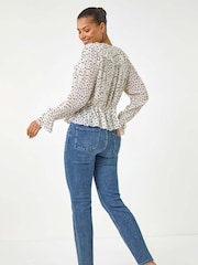 Roman White Spot Frill Pleated Peplum Blouse - Image 3 of 5