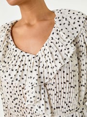 Roman White Spot Frill Pleated Peplum Blouse - Image 5 of 5