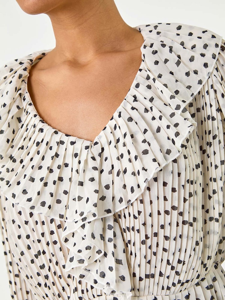 Roman White Spot Frill Pleated Peplum Blouse - Image 5 of 5