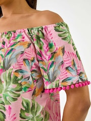 Roman Pink Floral Printed Bardot Blouse - Image 5 of 5