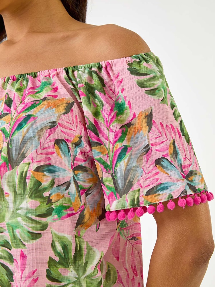 Roman Pink Floral Printed Bardot Blouse - Image 5 of 5