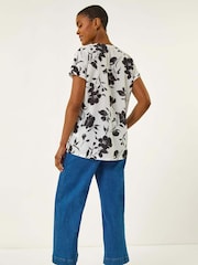 Roman Black Mono Floral Print Pleat Front Blouse - Image 3 of 5