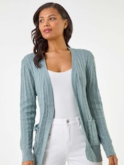 Roman Grey Textured Longline Knit Cardigan - Image 1 of 5