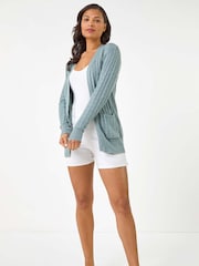 Roman Grey Textured Longline Knit Cardigan - Image 2 of 5