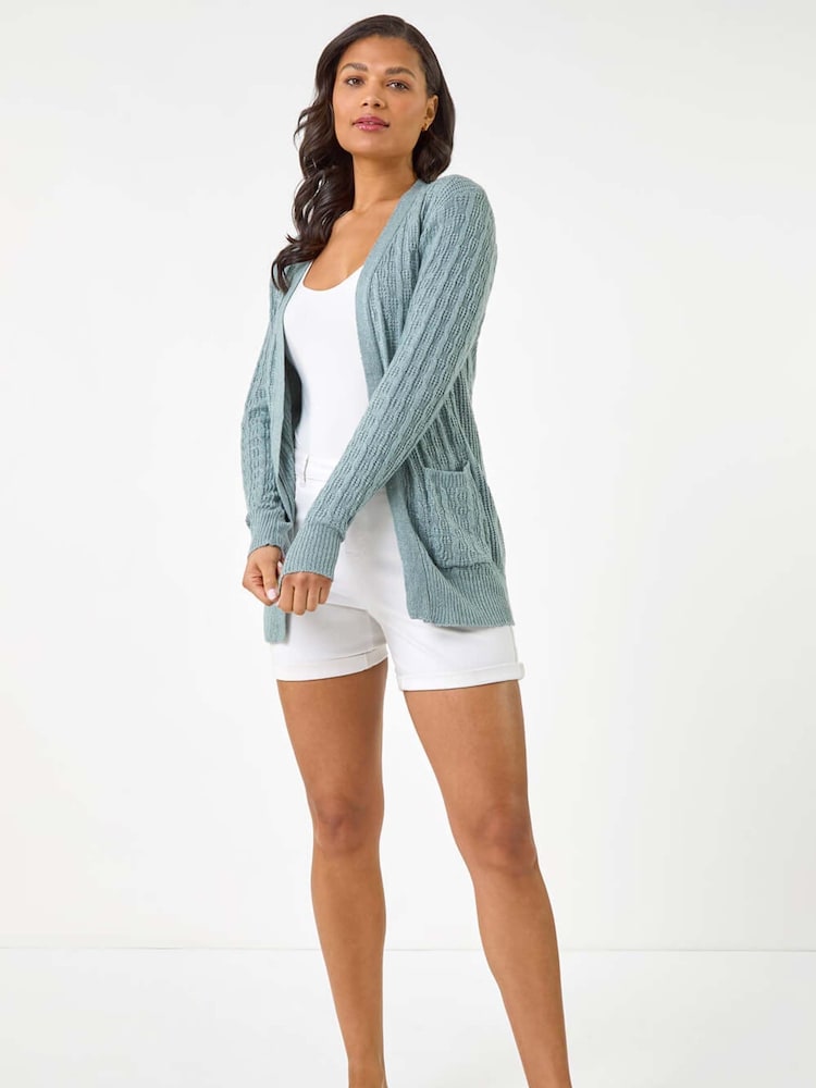Roman Grey Textured Longline Knit Cardigan - Image 2 of 5
