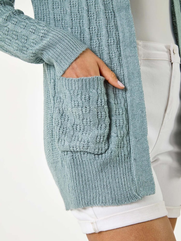 Roman Grey Textured Longline Knit Cardigan - Image 5 of 5