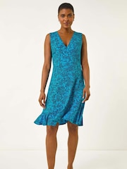 Roman Blue Spot Print Wrap Dress - Image 1 of 5