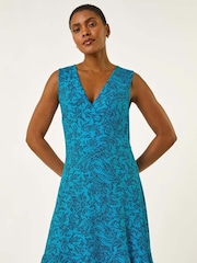 Roman Blue Spot Print Wrap Dress - Image 2 of 5