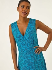 Roman Blue Spot Print Wrap Dress - Image 4 of 5