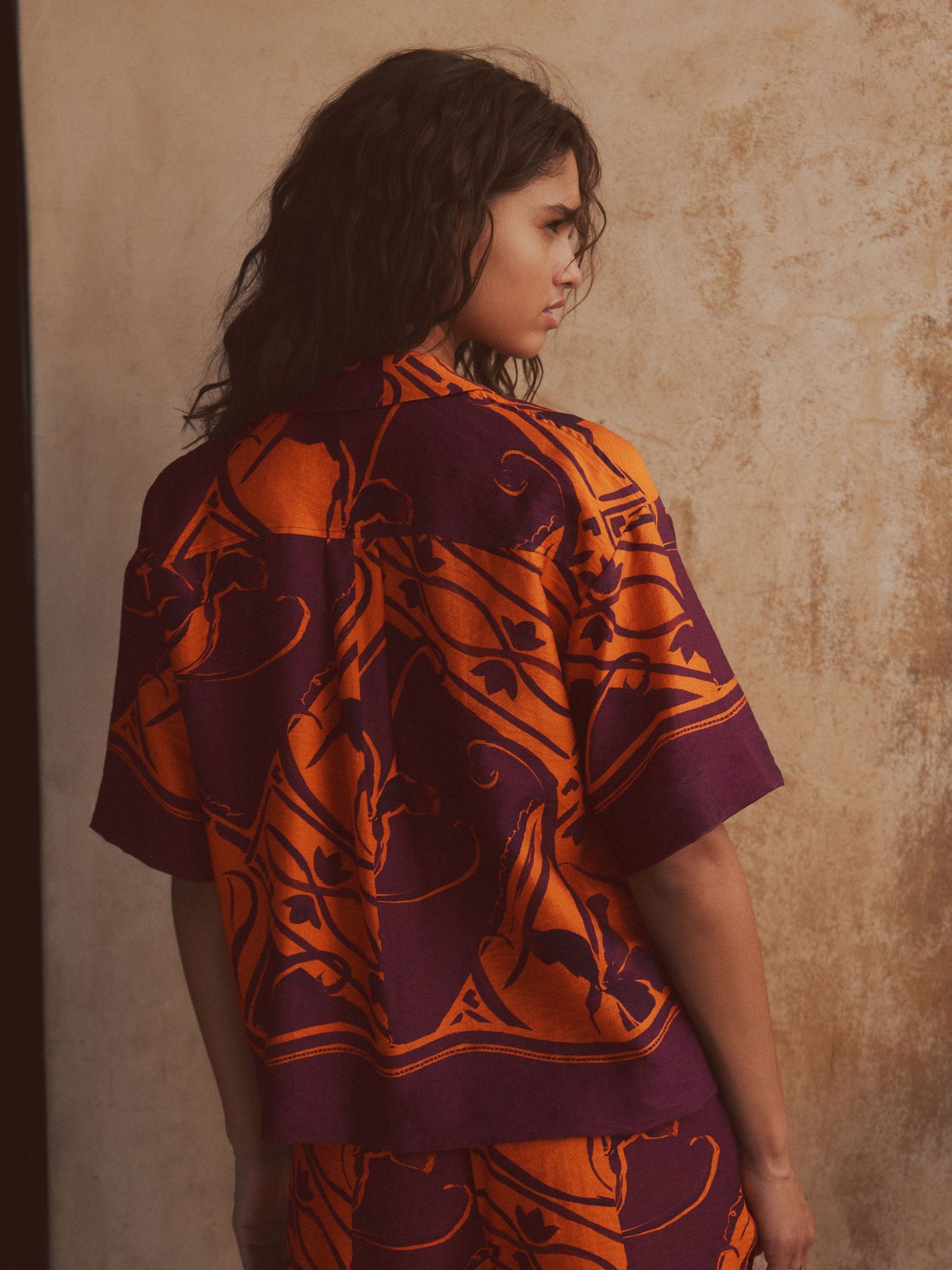 Buy Orange/Burgundy Red Exotic Border Print Short Sleeve Shirt