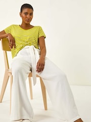 Verde - Roman Stripe Print V-Neck Stretch T-Shirt - Imagem 1 de 5