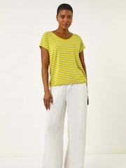 Verde - Roman Stripe Print V-Neck Stretch T-Shirt - Imagem 2 de 5