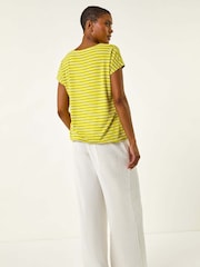 Verde - Roman Stripe Print V-Neck Stretch T-Shirt - Imagem 3 de 5
