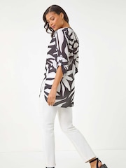 Roman Black Mono Print Button Front Blouse - Image 3 of 5