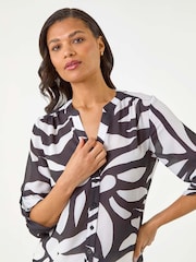 Roman Black Mono Print Button Front Blouse - Image 4 of 5