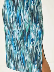 Roman Blue Petite Abstract Print Shift Midi Dress - Image 5 of 5