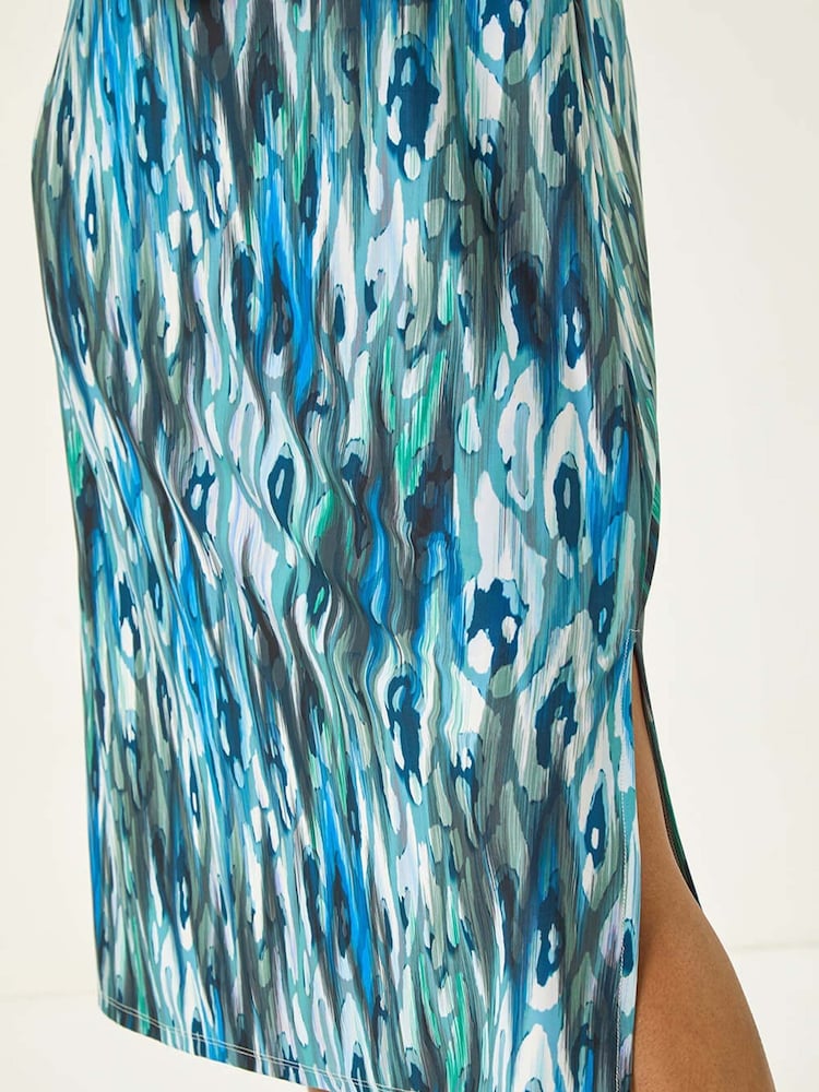 Roman Blue Petite Abstract Print Shift Midi Dress - Image 5 of 5