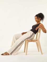 Roman Natural Petite Linen Mix Side Stripe Trousers - Image 1 of 5