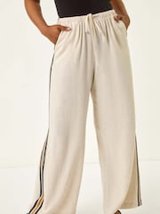 Roman Natural Petite Linen Mix Side Stripe Trousers - Image 4 of 5