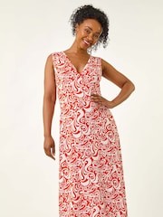 Roman Orange Petite Abstract Print Wrap Midi Dress - Image 1 of 5