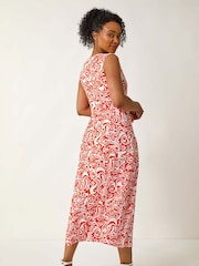Roman Orange Petite Abstract Print Wrap Midi Dress - Image 2 of 5