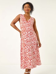 Roman Orange Petite Abstract Print Wrap Midi Dress - Image 3 of 5