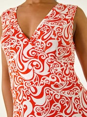Roman Orange Petite Abstract Print Wrap Midi Dress - Image 5 of 5