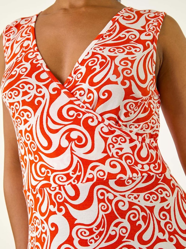 Roman Orange Petite Abstract Print Wrap Midi Dress - Image 5 of 5
