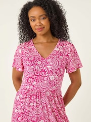 Roman Pink Petite Floral Print Pocket Midi Dress - Image 4 of 5