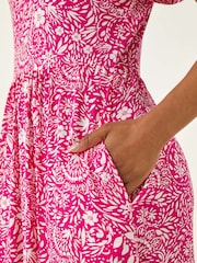 Roman Pink Petite Floral Print Pocket Midi Dress - Image 5 of 5