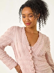 Roman Pink Petite Ruffle V-Neck Stretch Blouse - Image 1 of 5