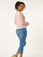 Roman Pink Petite Ruffle V-Neck Stretch Blouse - Image 3 of 5