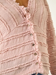 Roman Pink Petite Ruffle V-Neck Stretch Blouse - Image 5 of 5