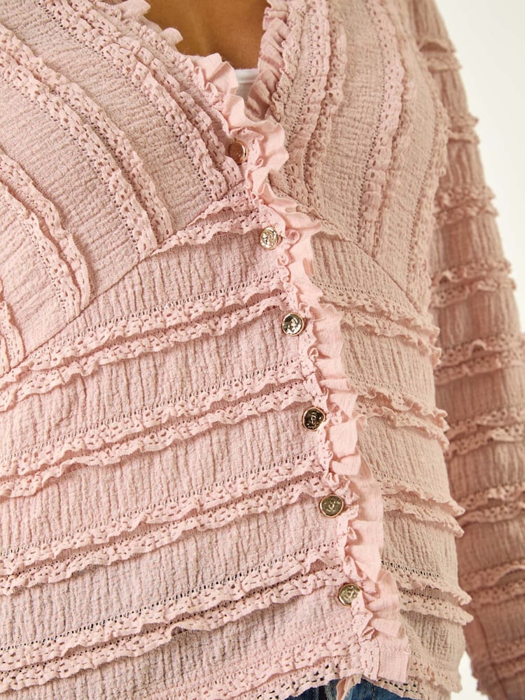 Roman Pink Petite Ruffle V-Neck Stretch Blouse - Image 5 of 5