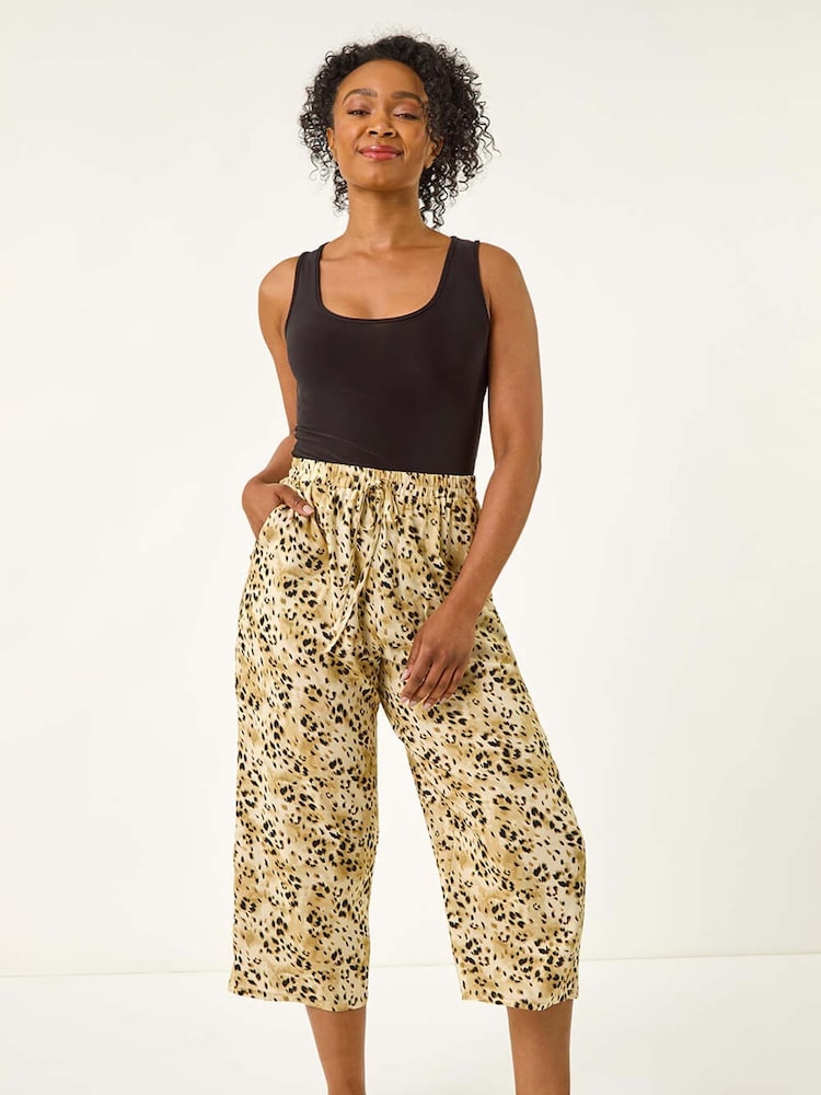 Roman Natural Petite Animal Print Cropped Trousers - Image 1 of 5