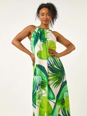 Roman Green Petite Leaf Halter Neck Shift Dress - Image 1 of 5