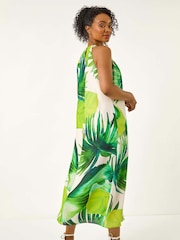 Roman Green Petite Leaf Halter Neck Shift Dress - Image 2 of 5