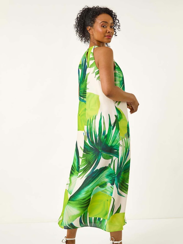 Roman Green Petite Leaf Halter Neck Shift Dress - Image 2 of 5